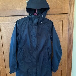 LL Bean Black Lined Long Rain Coat